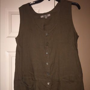 Flax Tops - FLAX 100% linen top with buttons pockets tank Flax Tops - FLAX 100% linen top with buttons pockets tank